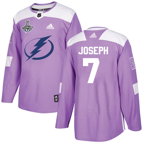 Adidas Tampa Bay Lightning 7 Mathieu Joseph Purple Authentic Fights Cancer Youth 2020 Stanley Cup Champions Stitched NHL Jersey